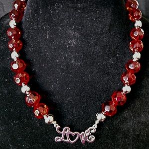 Handmade faceted glass and silver beaded necklace